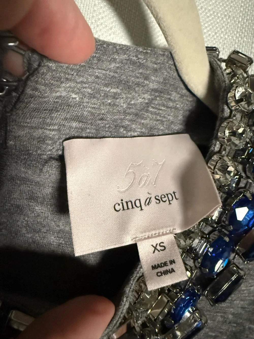 Cinq À Sept Brielle Tee in Grey with Blue and Clear Rhinestones Size XS - Picture 4 of 9